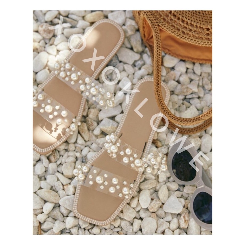Pearl Embellished 2 Band Slide Sandals - Picture 6 of 8